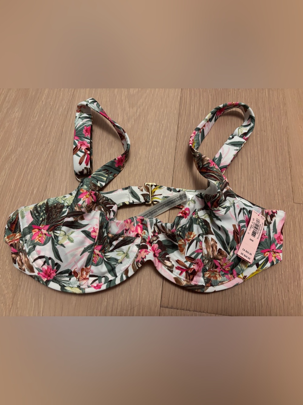 NWT - Victorias Secret Floral Underwire Bikini Top - Pink & Green Tropics